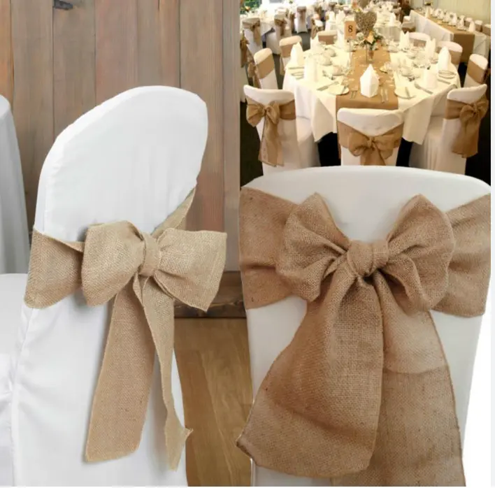 Housse de chaise + noeud toile de jute