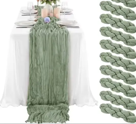 chemin de table en gaze de coton vert sauge 