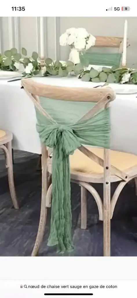 noeud de chaise en gaze de coton vert sauge 