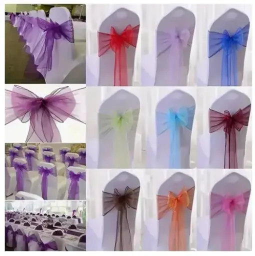 Housse de chaise noir + noeud organza 